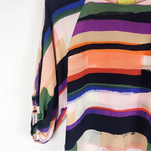 Maeve Anthropologie Balloon Sleeve Silk Crop Top | Multicolor | Size Small - Picture 2 of 7